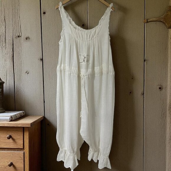 Rare Vintage Magnolia Pearl Linen Overalls From The Hummingbird Love Collection - Picture 1 of 14